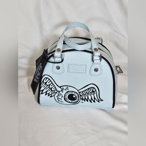 NWT VON DUTCH MINI CLASSIC 51 BOWLING BAG LIGHT BLUE/BLACK DETACHABLE CROSSBODY